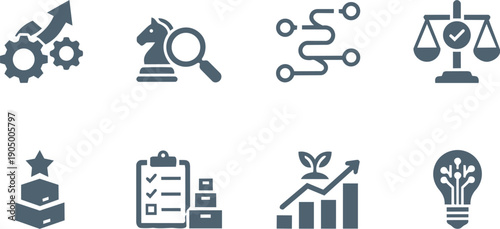 Business Icon Set: Strategy, Planning, Analytics, and Success Concepts