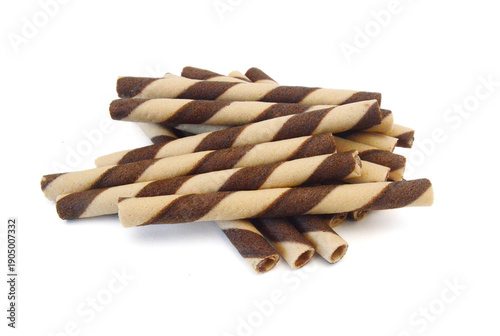 Wafer rolls with chocolate isolated on white background
