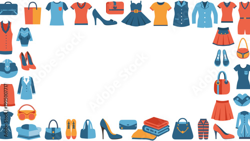 Colorful assortment of fashion items arranged in a square border