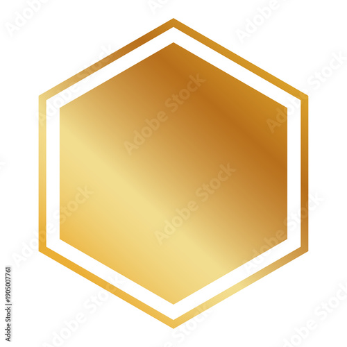 Golden hexagon shape with gradient fill and double border design transparent background