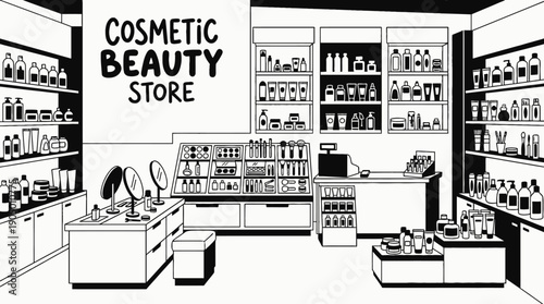 cosmetic beauty store shop retail interior business commercial market display products customer service shopping merchandise storefront design sales urban local equipment shelves counter with mirror