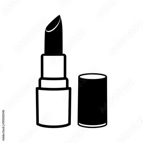 a black and white lipstick icon with the cap off perfect for cosmetic branding beauty blogs and makeup product design.