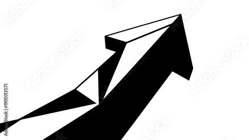 a bold black and white geometric 3d arrow moving upwards symbolizing progress growth and future direction for business success.