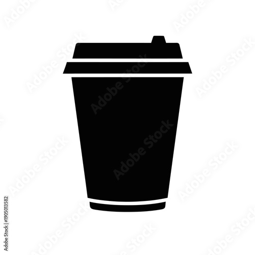 a clean black disposable coffee cup icon with lid representing takeaway beverages for cafe branding and web design.