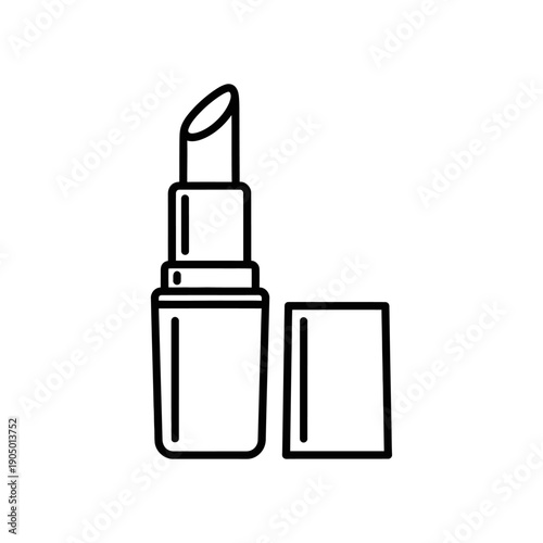 an open lipstick icon a minimalist line art illustration of the cosmetic product with its cap off symbolizing beauty and makeup.