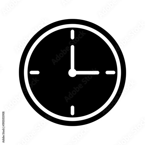 minimalist black and white clock icon showing three oclock symbolizing precise time management business deadlines and digital scheduling elements
