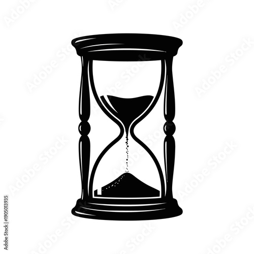monochrome hourglass with sand actively flowing symbolizing the inexorable passage of time important countdowns and future deadlines.