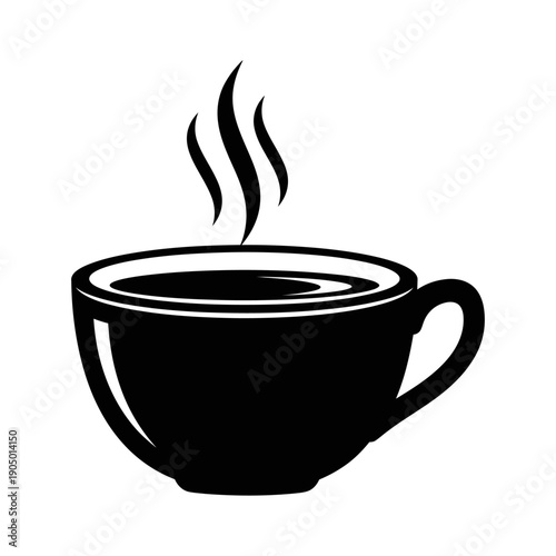 a graphic black hot coffee cup icon with steaming vapor illustrating hot beverages morning comfort and cafe branding.