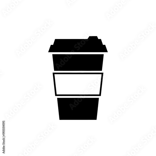 a minimalist black and white icon of a disposable takeaway coffee cup with a lid perfect for graphic design and beverage branding needs.