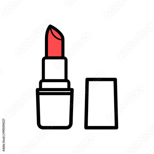 a simple graphic illustration of an open red lipstick tube with its cap symbolizing beauty makeup and cosmetic products for design.