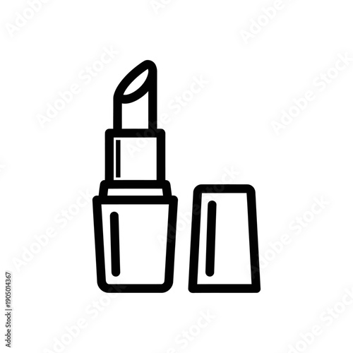 a sleek line art illustration of an open lipstick with its cap detached perfect for modern cosmetic branding beauty blogs and makeup tutorials.