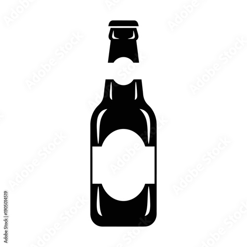 black beer bottle icon silhouette with blank label ideal for minimalist beverage branding pub menus and alcohol graphic design.