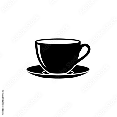 black coffee cup icon with saucer a sleek graphic symbol for hot beverages cafe culture breakfast ideal for branding.