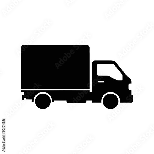 black delivery truck silhouette icon representing efficient logistics express shipping services and reliable cargo transportation.