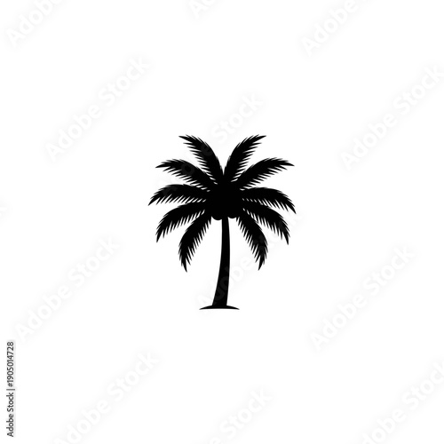 black palm tree silhouette isolated on white background representing tropical summer holidays beach vacations and island designs.