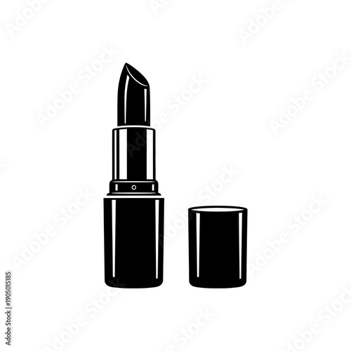 open lipstick icon simple black cosmetic with cap removed isolated on white for minimalist beauty and makeup brand.