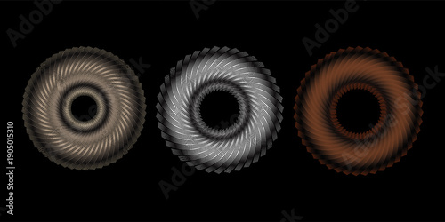 Gold, silver and bronze metal circle frames 3d vector realistic illustration. First, second and third place medals or buttons isolated on white background. Certified. Quality blank, empty badge set.