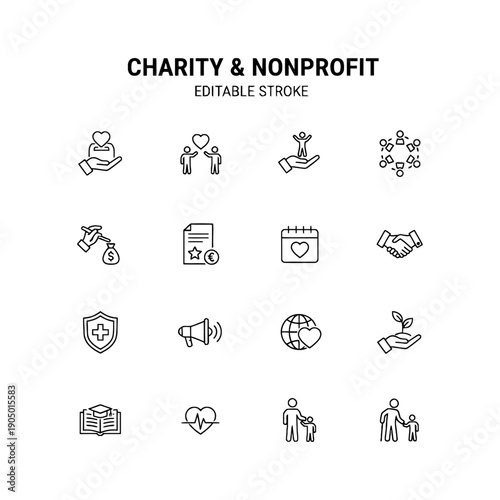Charity & Nonprofit set icon flat vector design.