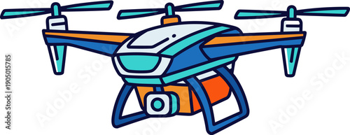 Flying Quadcopter Drone with 4K Camera, Modern Unmanned Aerial Vehicle (UAV) Flat Vector Illustration