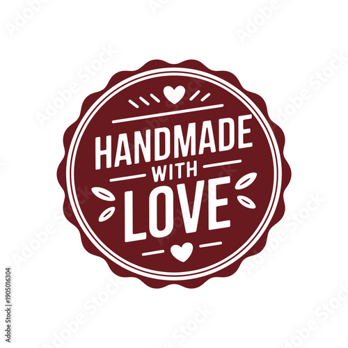 Handmade with love circular badge proudly states product origin.