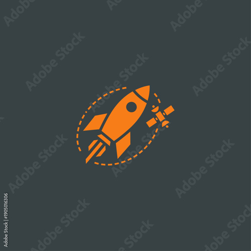 Modern rocket satellite orbit icon flat vector design.