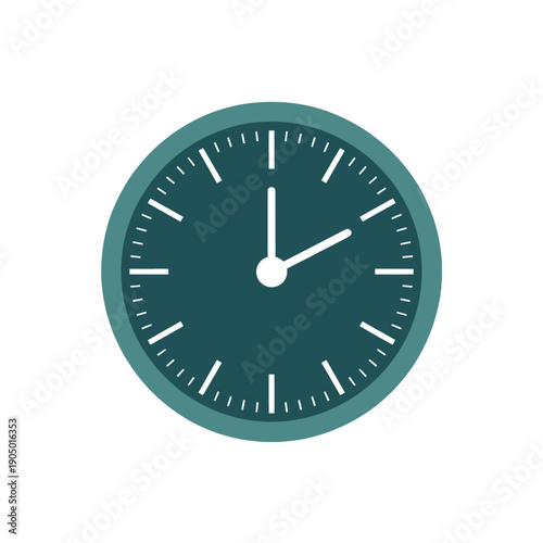 Simple teal analog clock face shows the exact time of two.