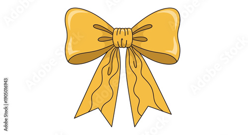 Golden ribbon bow illustration, centered and symmetrical on a plain white background, viewed from the front