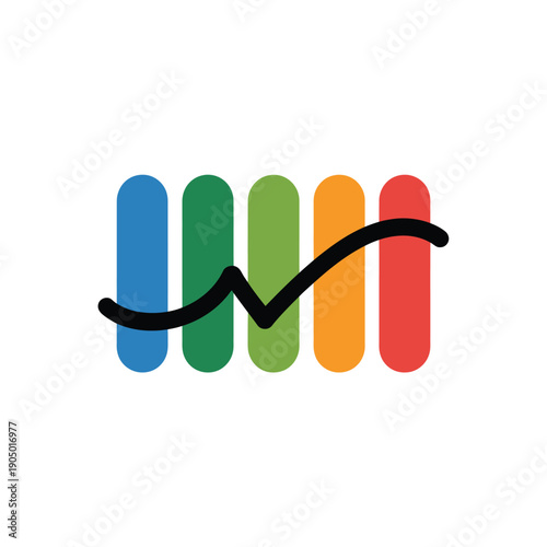 Colorful bar chart graphic displays a fluctuating line graph trend.