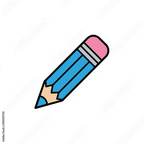 Blue pencil with pink eraser stands ready for creative tasks and drawing.