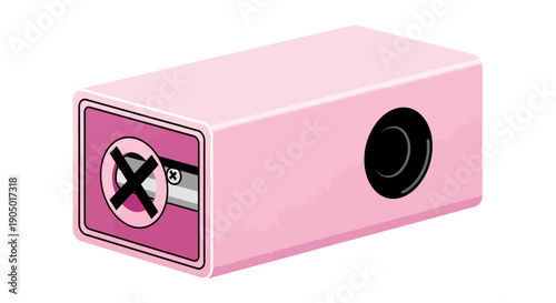 Illustration of a pink rectangular box with a USB port and a no-smoking sign on the front, viewed from an angle