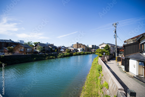 Higashi Chaya District river and bridge in Japan