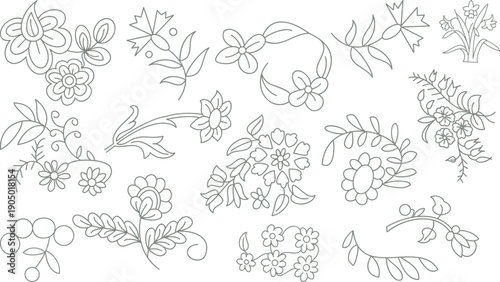 Set of outline flower vector. 
