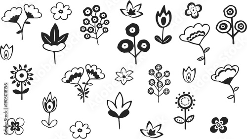 Set of outline flower vector. 