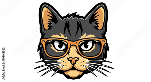 Illustration of a cat wearing glasses with a sophisticated expression, showcasing stylish eyewear on a feline face
