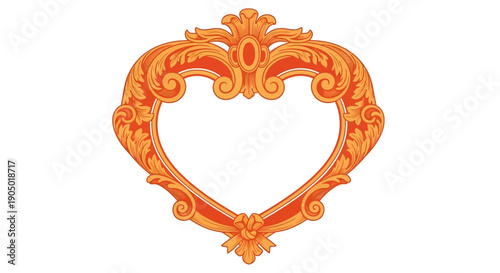 An ornate heart-shaped frame with intricate designs and patterns, viewed from the front.