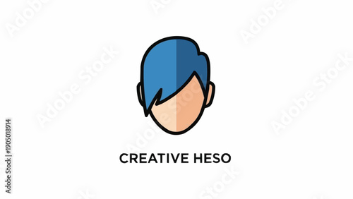 Cuadro en lienzo Blue Haired Cartoon Man Face Icon.