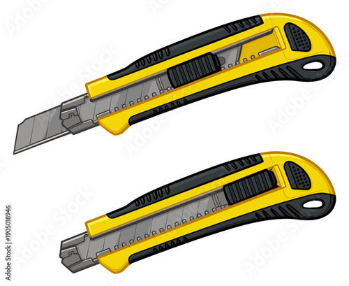 Clerical knife isolated on white background. Cutter knife. Vector illustration.