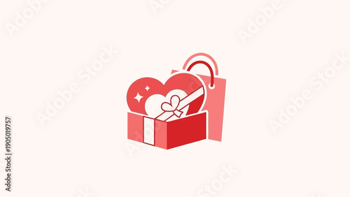 Red gift box with heart inside.