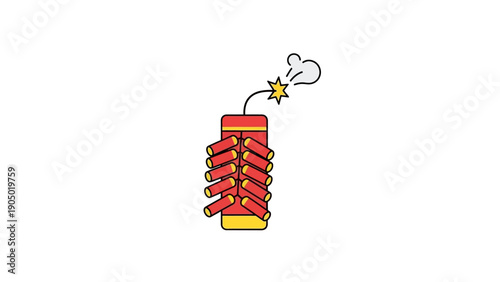 Red Firecracker with Lit Fuse Cartoon.