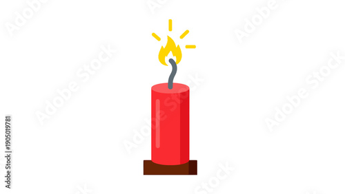Red candle with burning wick flame.