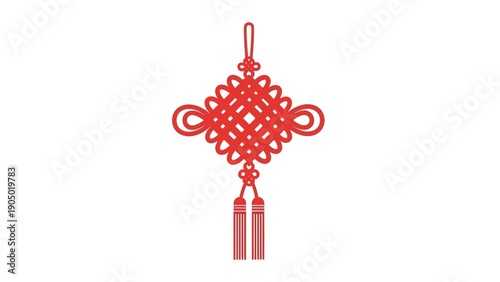 Red Chinese Knot Ornament with Tassels Hanging.