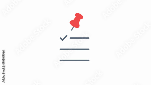 Red push pin on checklist paper.