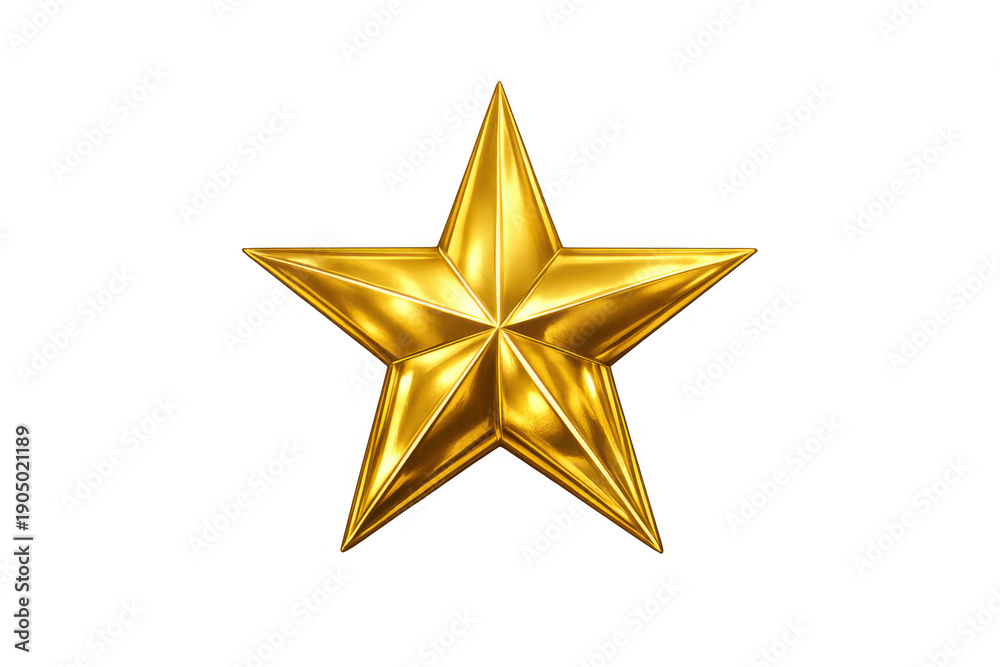 Obraz premium Golden 3d star illustrating success, best quality, victory, five-star rating, and premium award on transparent background