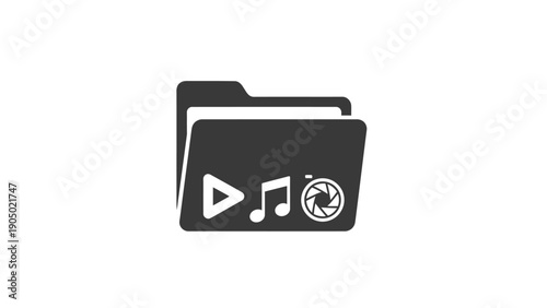 Black folder with media icons.