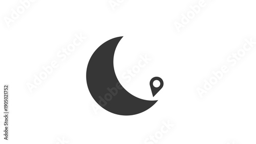 Black crescent moon with location pin.
