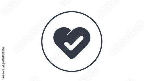 Black heart checkmark symbol icon.