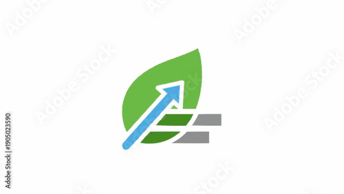 Foto Green leaf with blue arrow symbol.