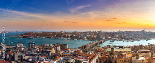 Photography Panorama of aerial view of cityscape of Istanbul, Turkey