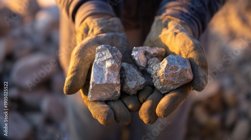 Gloved hands hold raw silver pieces in a work environment during daytime