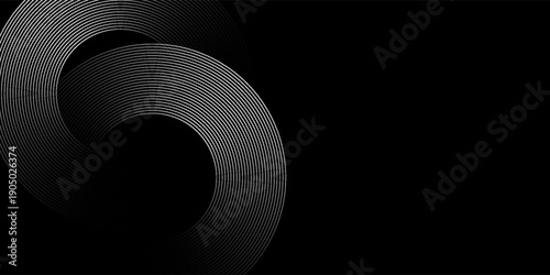 Abstract black glowing geometric lines on dark blue background. Modern shiny blue circle lines pattern. Futuristic technology concept. Suit for cover, poster, banner, header, website. eps10
